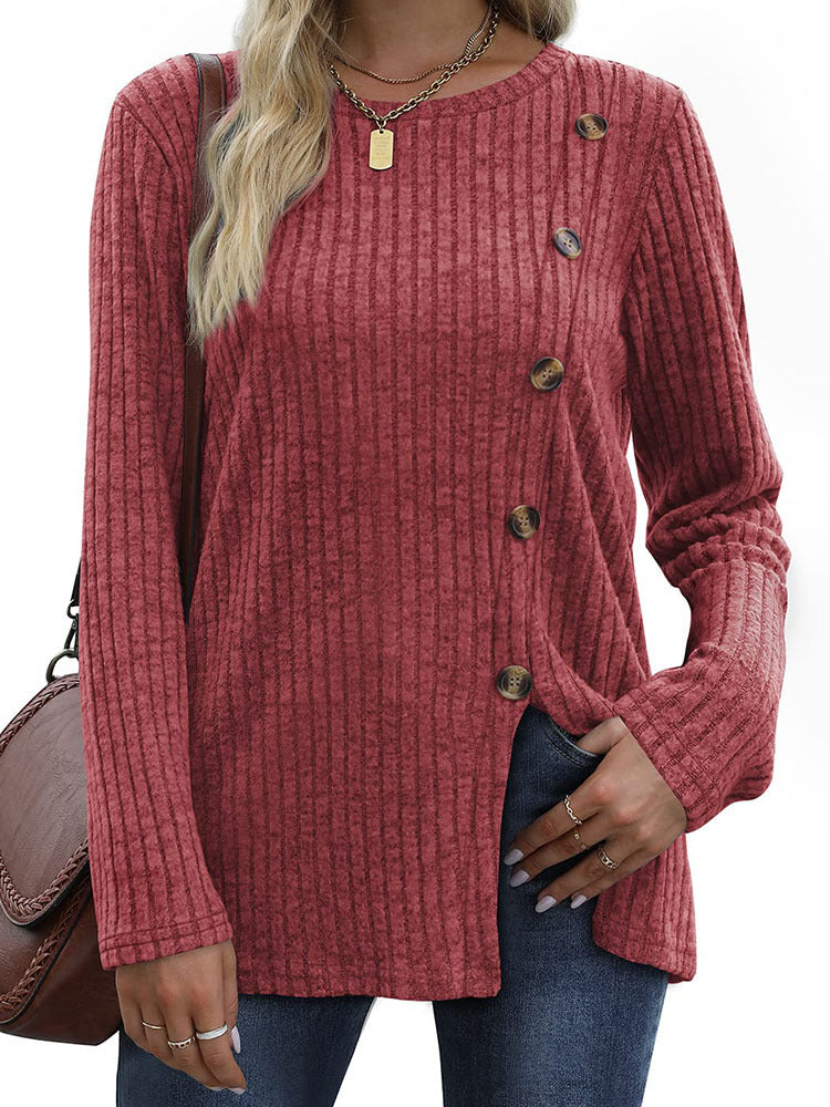 Wholesale Women's Casual Solid Color Long Sleeved Polyester Top